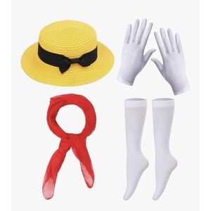 Madeline French School Girl Cosplay Costume Yellow Hat Gloves Socks Scarf NEW!